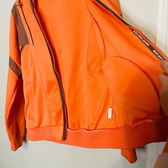 DLJ Sportswear Fluorescent Orange Zip Up Hooded Two Pocket Track Jacket Size L - Picture 3 of 13